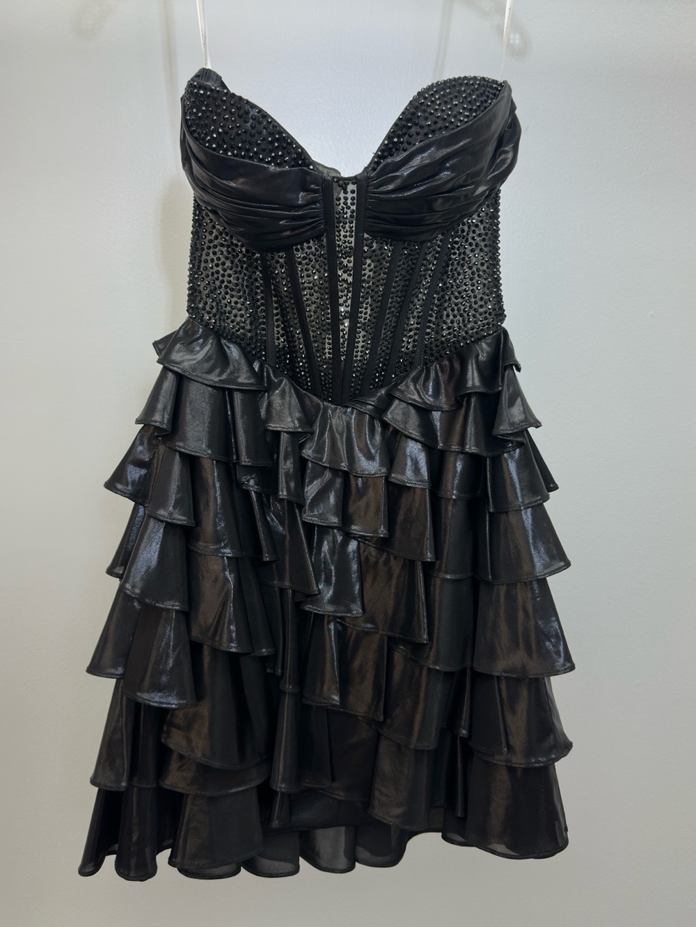 Black Ruffled Strapless Evening Dress